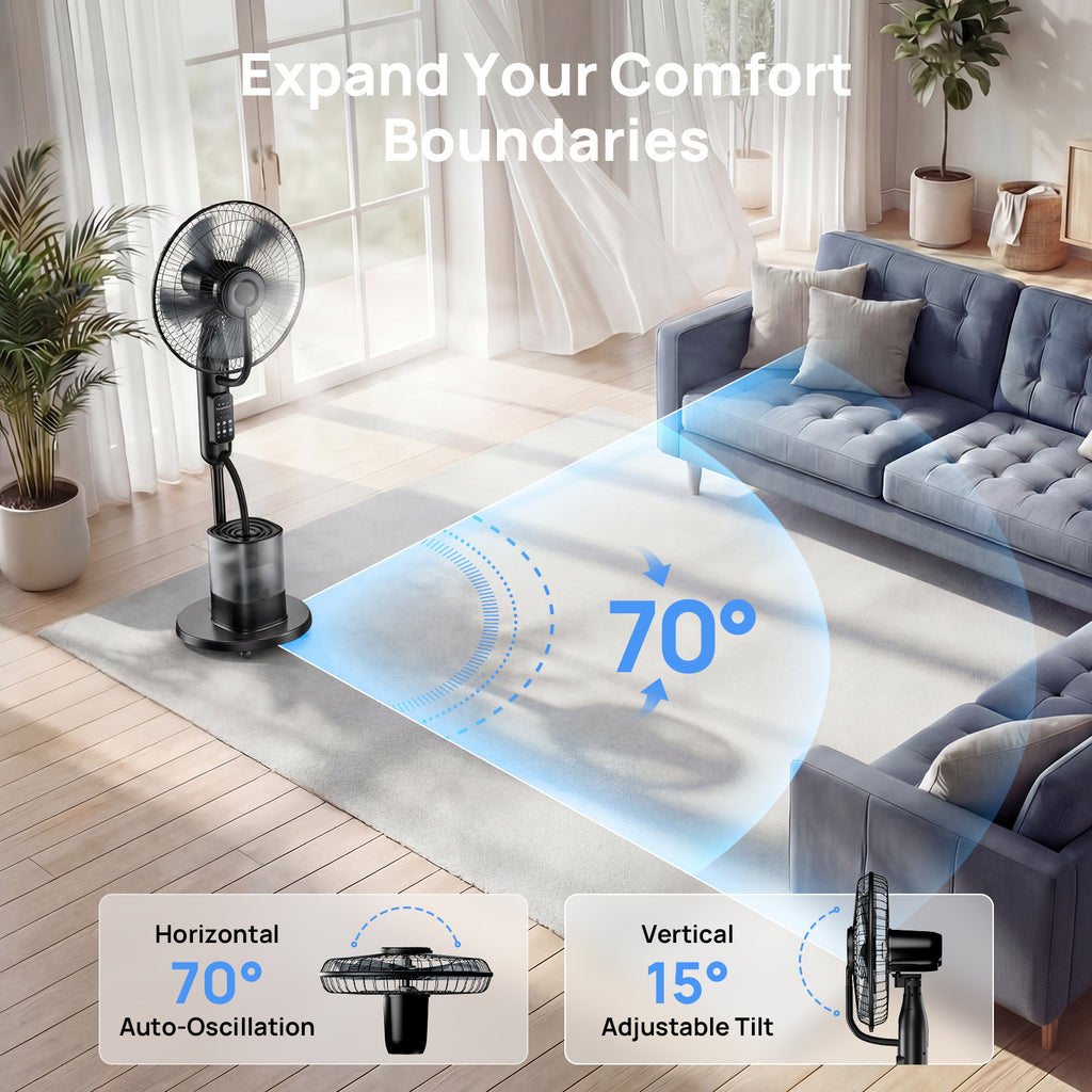 Misting Fan, 2026 Upgraded 4L Large Water Tank Mister Cooling Fan, 5 Speeds 3 Modes Misting Standing Fan