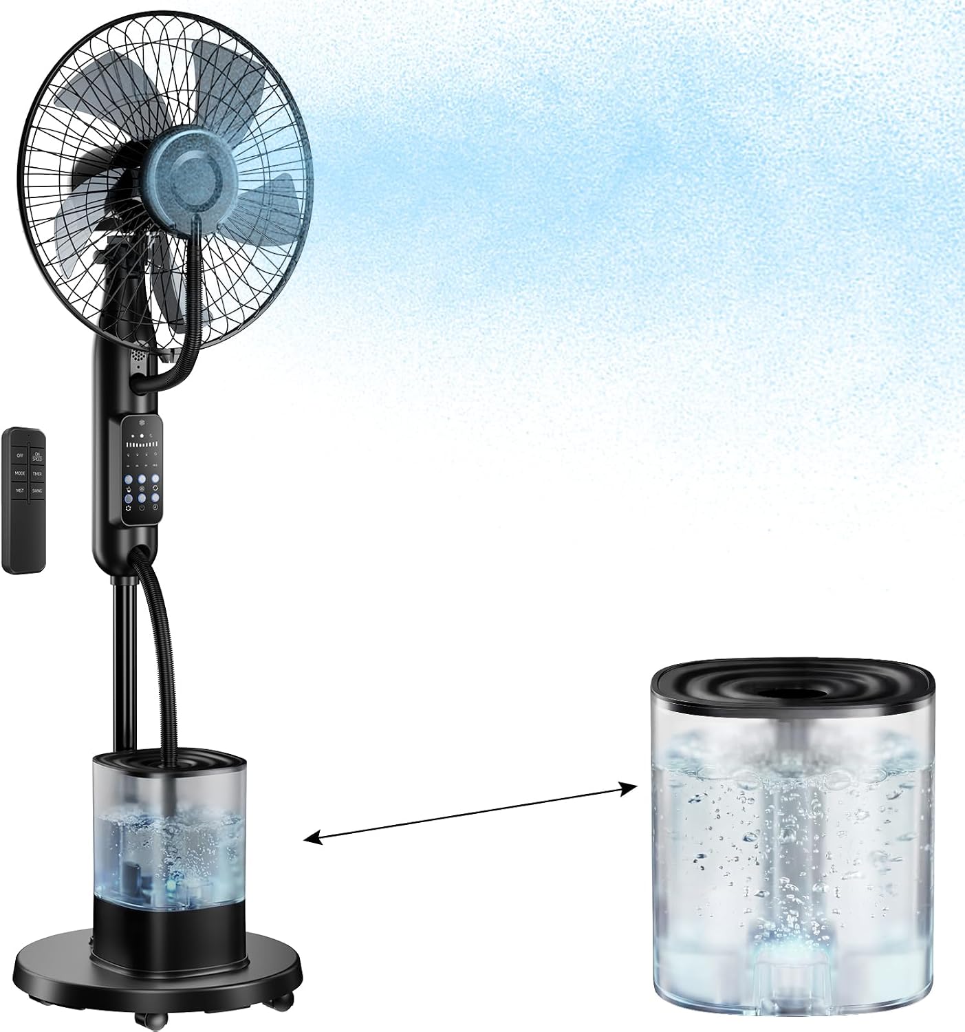 Misting Fan, Upgraded 4L Large Water Tank Mister Cooling Fan, 5 Speeds 3 Modes Misting Standing Fan, Floor Fan with Remote for Home, Bedroom, Patio, Outdoor