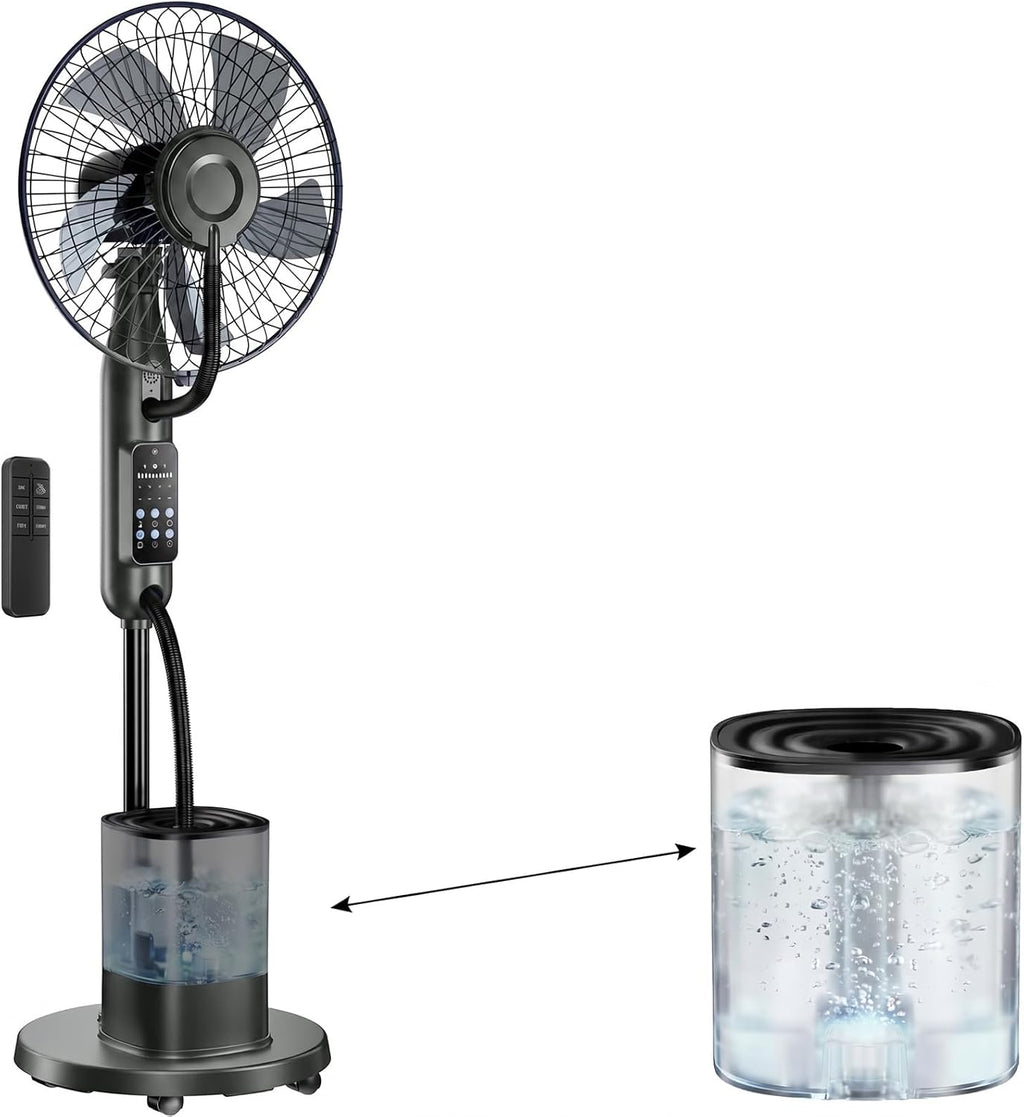 Upgraded Misting Fan with 4L Large Water Tank | 1.06 Gallon Fine Mist Fan, 5 Speeds 3 Modes Misting Standing Fan with Remote, Floor Fan for Home, Bedroom, Patio