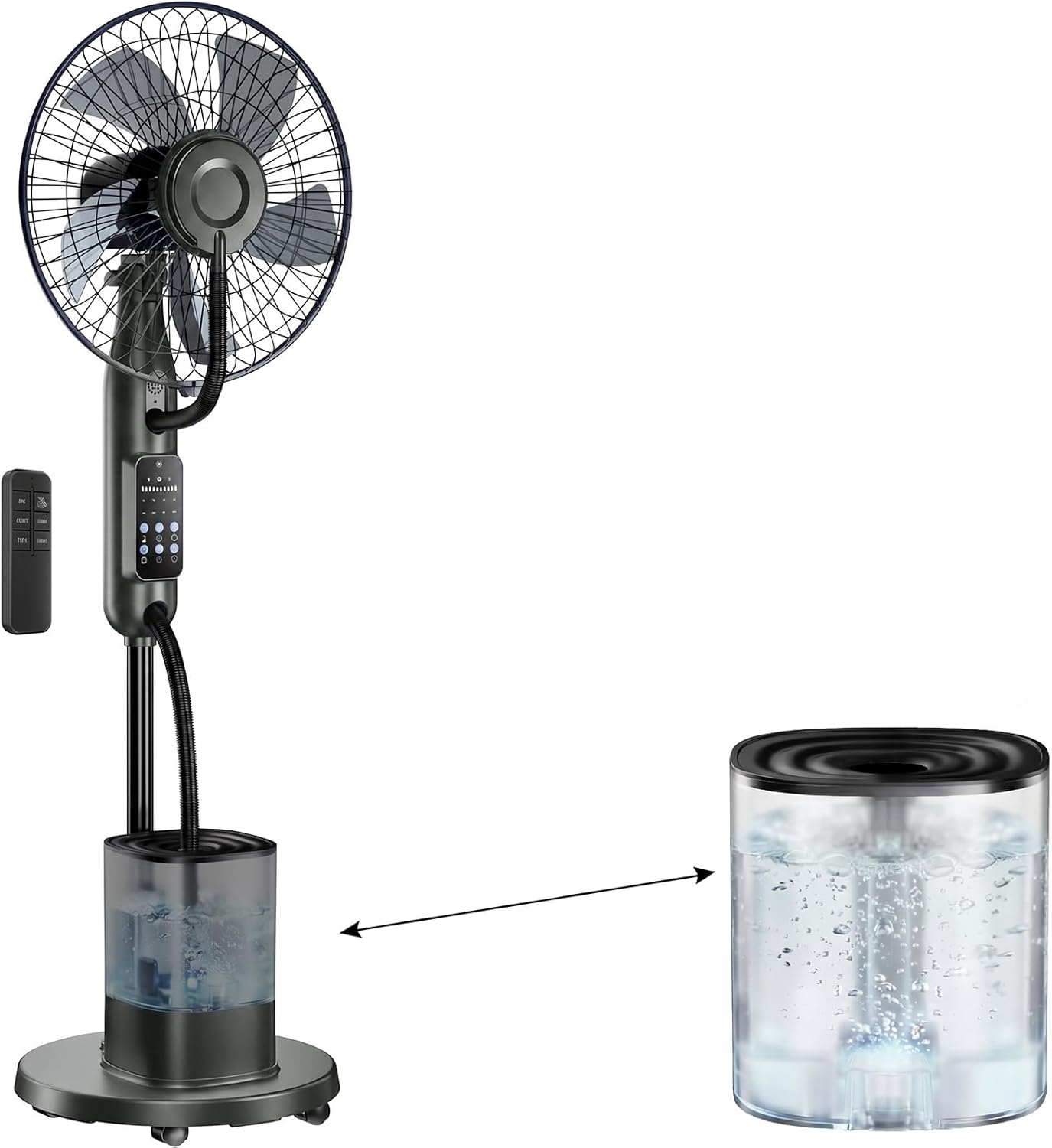 Upgraded Misting Fan with 4L Large Water Tank | 1.06 Gallon Fine Mist Fan, 5 Speeds 3 Modes Misting Standing Fan with Remote, Floor Fan for Home, Bedroom, Patio