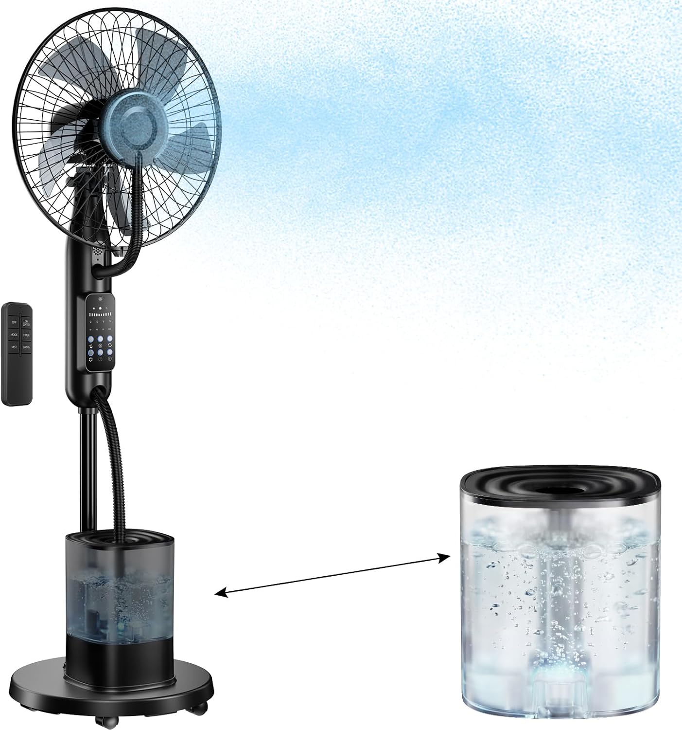 Misting Fan, Upgraded 4L Large Water Tank Mister Cooling Fan, 5 Speeds 3 Modes Misting Standing Fan, Floor Fan with Remote for Home, Bedroom, Patio, Outdoor