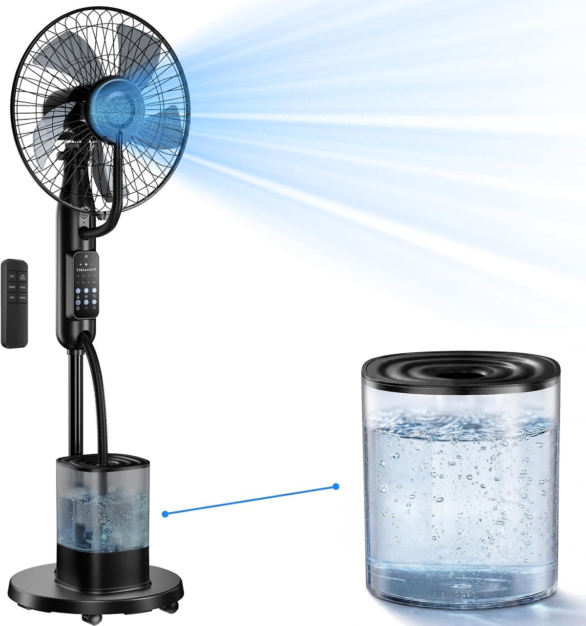 Misting Fan, Upgraded 4L Large Water Tank Mister Cooling Fan 5 Speeds 3 Modes Misting Standing Fan, Floor Fan with Remote for Home, Bedroom, Patio, Outdoor