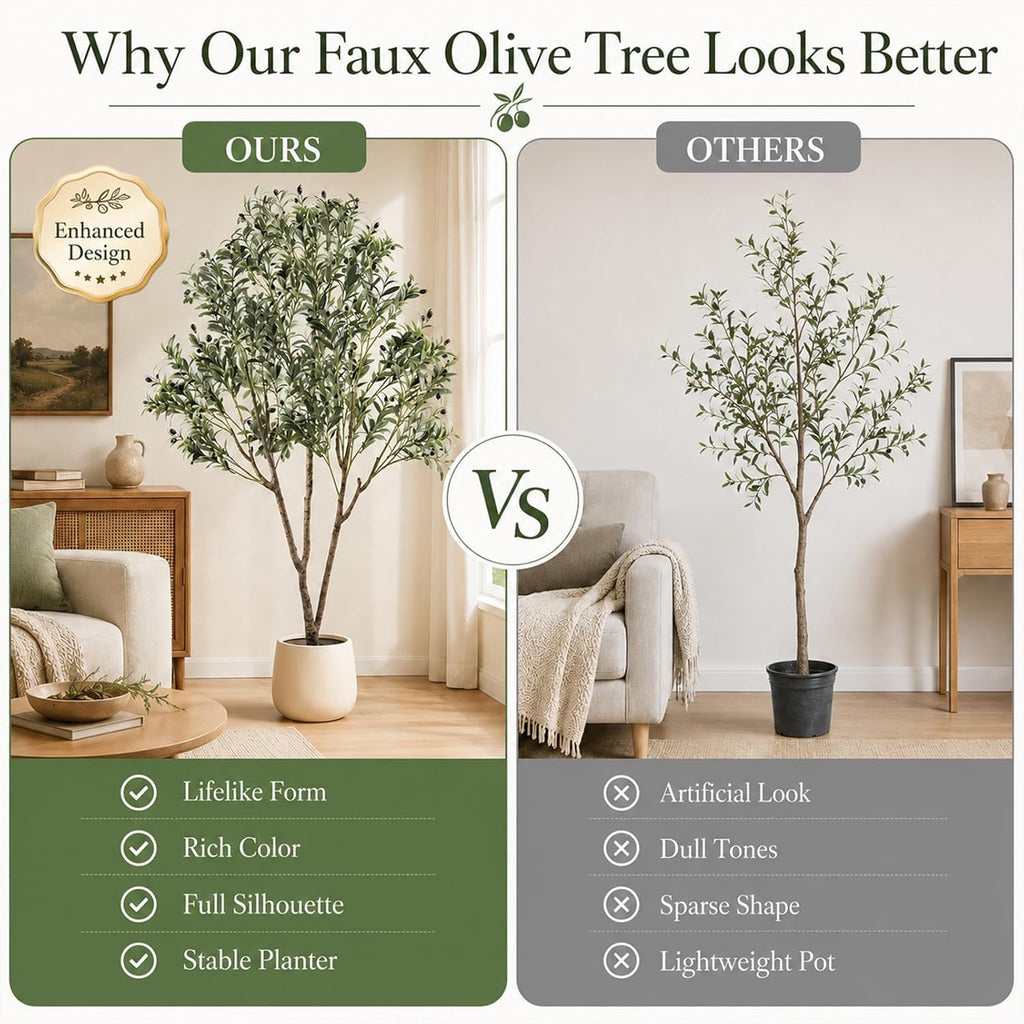 Olive Trees Artificial Indoor 7FT, Tall Faux Olive Tree | 8.8lb Heavy Base, Upgraded Silk Faux Olive Tree with Realistic Leaves & Fruits, for Home Office Decor Living Room