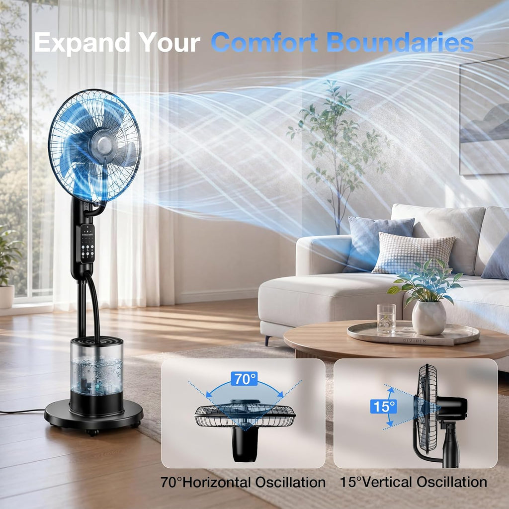 Misting Fan, Upgraded 4L Large Water Tank Mister Cooling Fan, 5 Speeds 3 Modes Misting Standing Fan, Floor Fan with Remote for Home, Bedroom, Patio, Outdoor