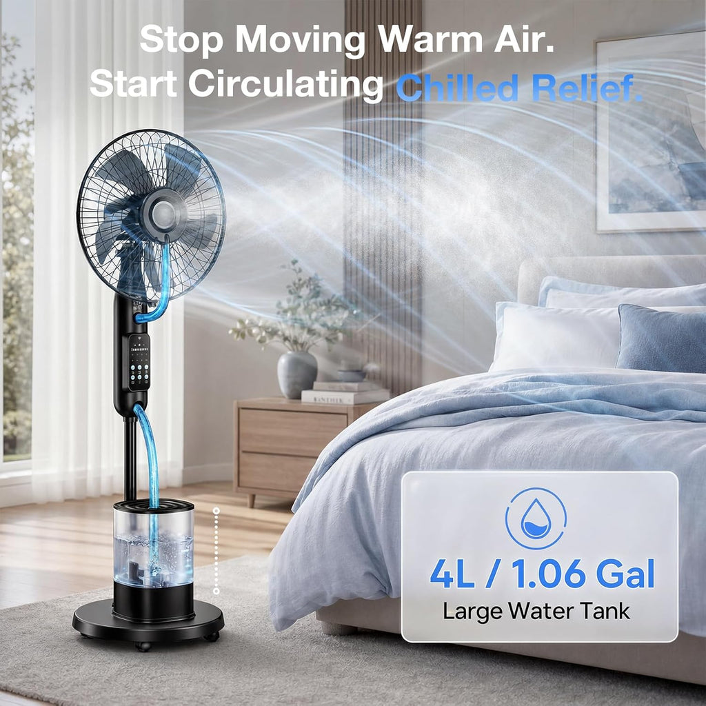 Misting Fan, Upgraded 4L Large Water Tank Mister Cooling Fan, 5 Speeds 3 Modes Misting Standing Fan, Floor Fan with Remote for Home, Bedroom, Patio, Outdoor