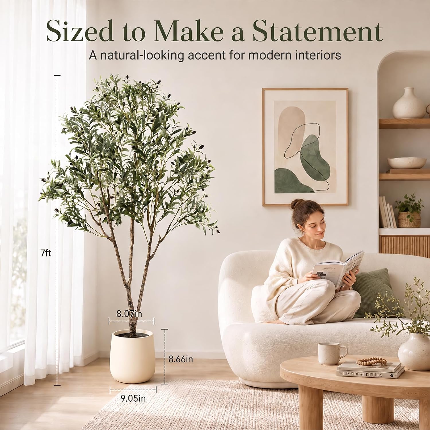 Olive Trees Artificial Indoor 7FT, Tall Faux Olive Tree | 8.8lb Heavy Base, Upgraded Silk Faux Olive Tree with Realistic Leaves & Fruits, for Home Office Decor Living Room