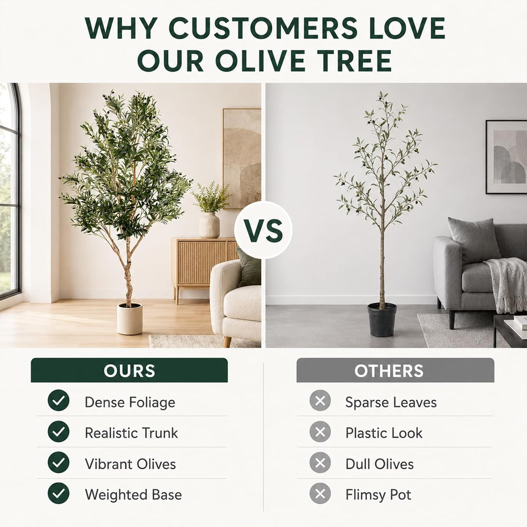Olive Trees Artificial Indoor 7FT, Upgraded Tall Faux Olive Tree | White Tall Planter, Realistic Faux Olive Tree with Natural Wood Trunk and Lifelike Fruits, for Home/Office Decor Gift