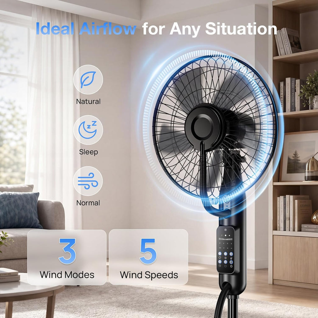 Misting Fan, Upgraded 4L Large Water Tank Mister Cooling Fan, 5 Speeds 3 Modes Misting Standing Fan, Floor Fan with Remote for Home, Bedroom, Patio, Outdoor