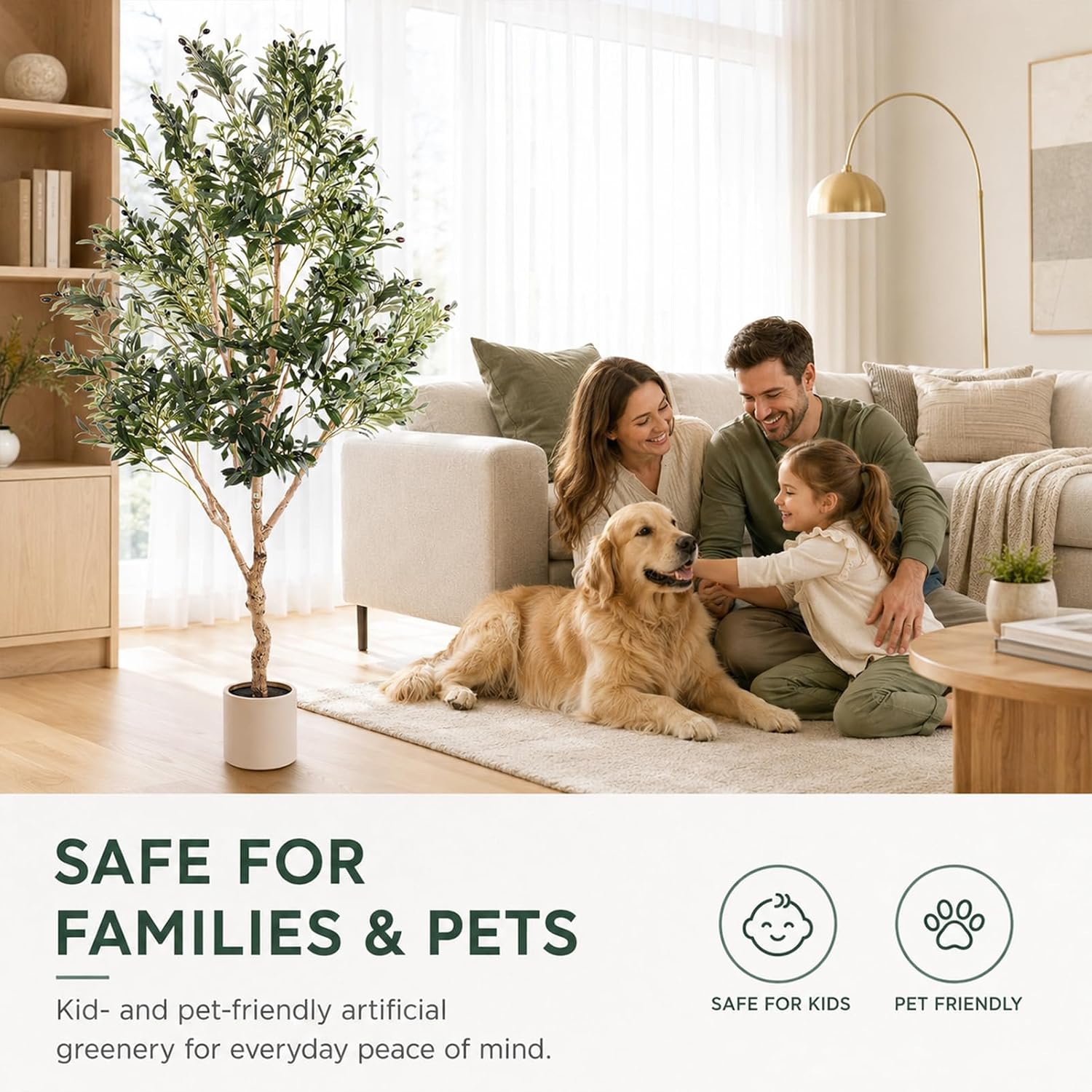 Olive Trees Artificial Indoor 7FT, Upgraded Tall Faux Olive Tree | White Tall Planter, Realistic Faux Olive Tree with Natural Wood Trunk and Lifelike Fruits, for Home/Office Decor Gift