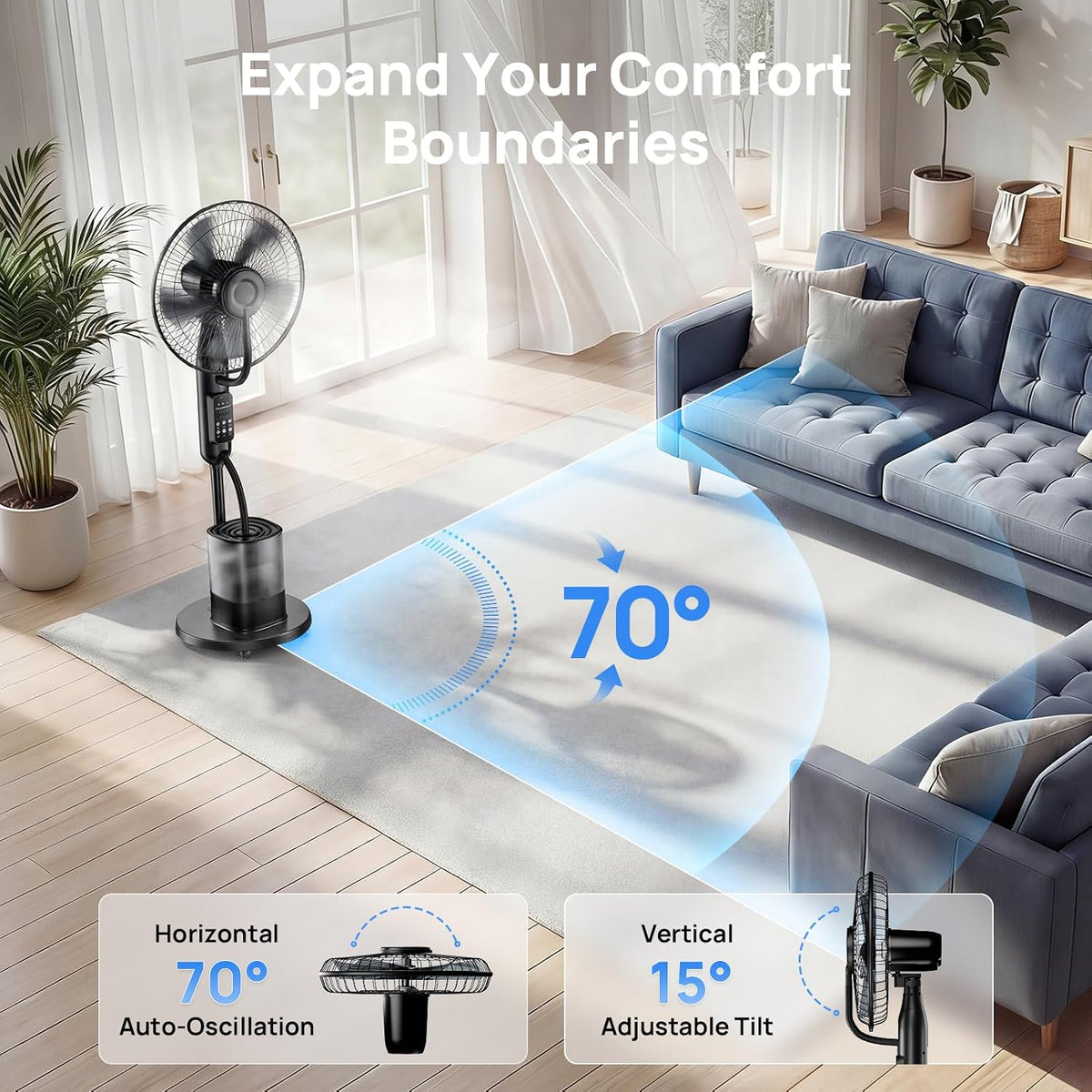 Misting Fan, Upgraded 4L Large Water Tank Mister Cooling Fan 5 Speeds 3 Modes Misting Standing Fan, Floor Fan with Remote for Home, Bedroom, Patio, Outdoor
