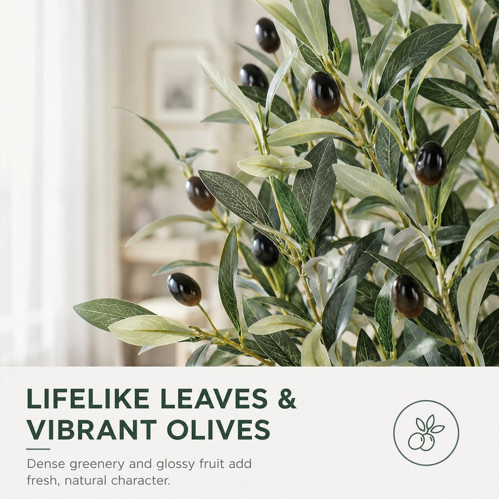 Olive Trees Artificial Indoor 7FT, Upgraded Tall Faux Olive Tree | White Tall Planter, Realistic Faux Olive Tree with Natural Wood Trunk and Lifelike Fruits, for Home/Office Decor Gift