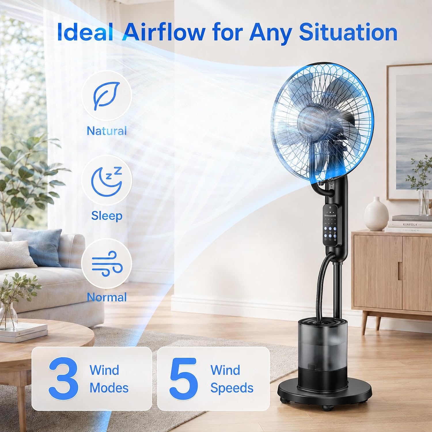 Upgraded Misting Fan with 4L Large Water Tank | 5 Speeds & 3 Modes Outdoor Misting Fan with Remote, Mister Fan for Home Bedroom Patio Outdoor