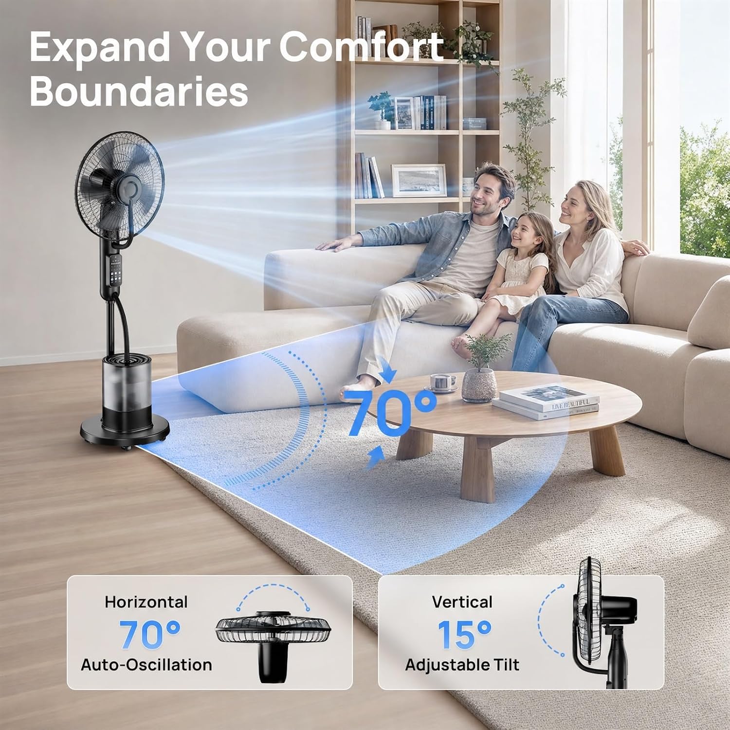 Upgraded Misting Fan, Mister Cooling Fan with 4L Large Water Tank | 5 Speeds 3 Modes 7.5H Timer Mister Fan, 35dB Pedestal Fan with Remote for Home Patio Office Bedroom