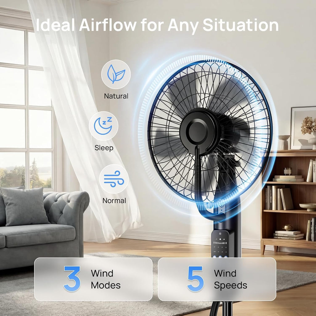 Misting Fan, 2026 Upgraded 4L Large Water Tank Mister Cooling Fan, 5 Speeds 3 Modes Misting Standing Fan, Floor Fan with Remote for Home, Bedroom, Patio, Outdoor
