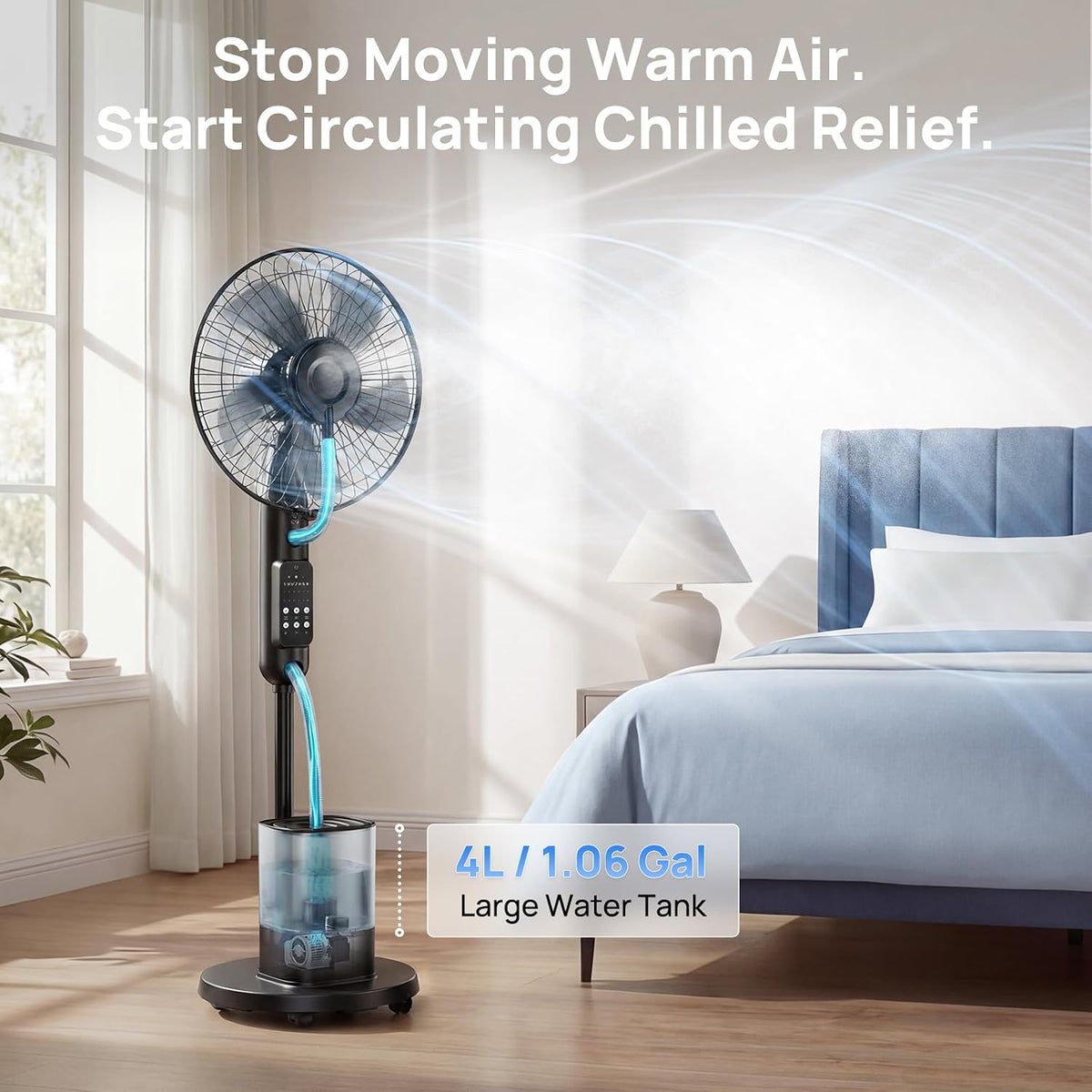 Misting Fan, Upgraded 4L Large Water Tank Mister Cooling Fan 5 Speeds 3 Modes Misting Standing Fan, Floor Fan with Remote for Home, Bedroom, Patio, Outdoor
