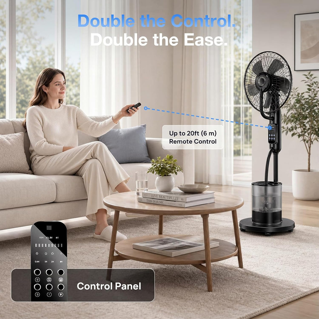 Misting Fan, 2026 Upgraded 4L Large Water Tank Mister Cooling Fan, 5 Speeds 3 Modes Misting Standing Fan, Floor Fan with Remote for Home, Bedroom, Patio, Outdoor