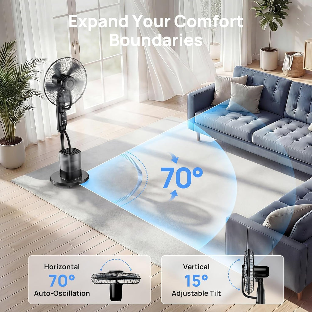 Misting Fan, 2026 Upgraded 4L Large Water Tank Mister Cooling Fan, 5 Speeds 3 Modes Misting Standing Fan, Floor Fan with Remote for Home, Bedroom, Patio, Outdoor