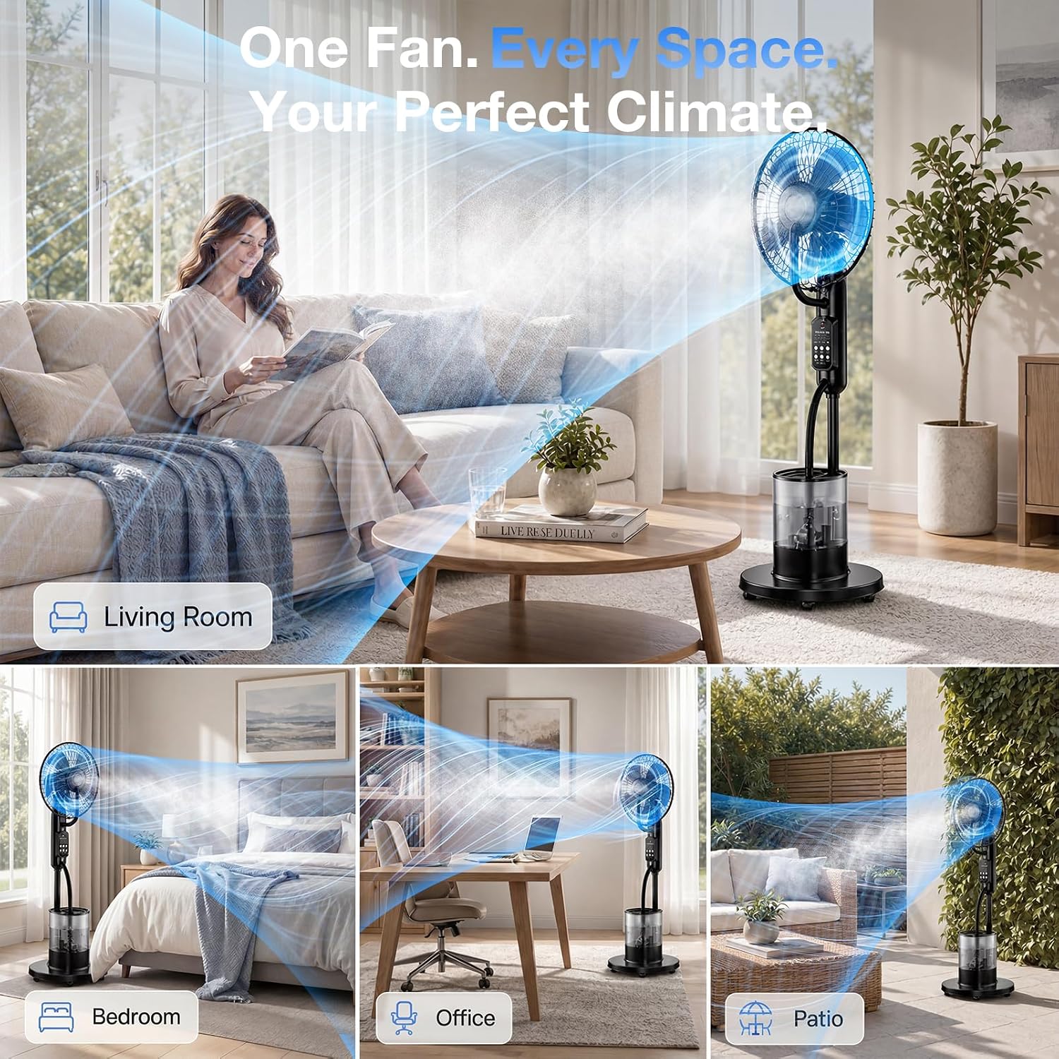 Misting Fan, Upgraded 4L Large Water Tank Mister Cooling Fan, 5 Speeds 3 Modes Misting Standing Fan, Floor Fan with Remote for Home, Bedroom, Patio, Outdoor