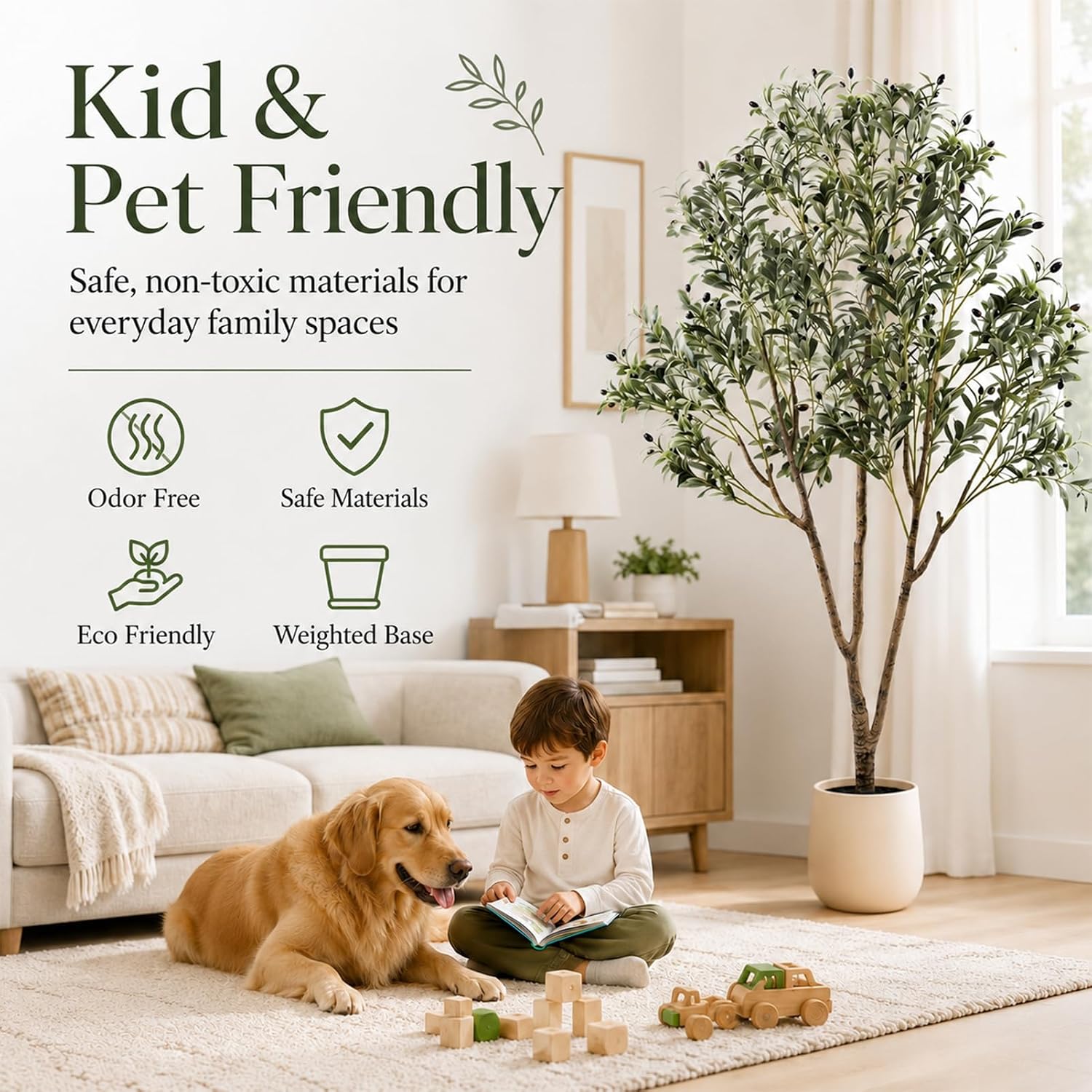 Olive Trees Artificial Indoor 7FT, Tall Faux Olive Tree | 8.8lb Heavy Base, Upgraded Silk Faux Olive Tree with Realistic Leaves & Fruits, for Home Office Decor Living Room