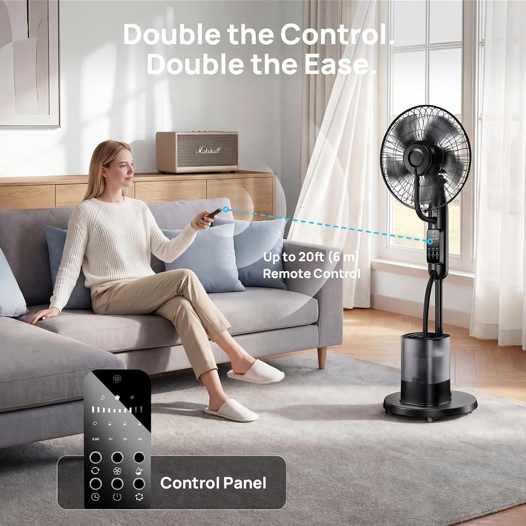 Misting Fan, 2026 Upgraded 4L Large Water Tank Mister Cooling Fan, 5 Speeds 3 Modes Misting Standing Fan, Floor Fan with Remote for Home, Bedroom, Patio, Outdoor