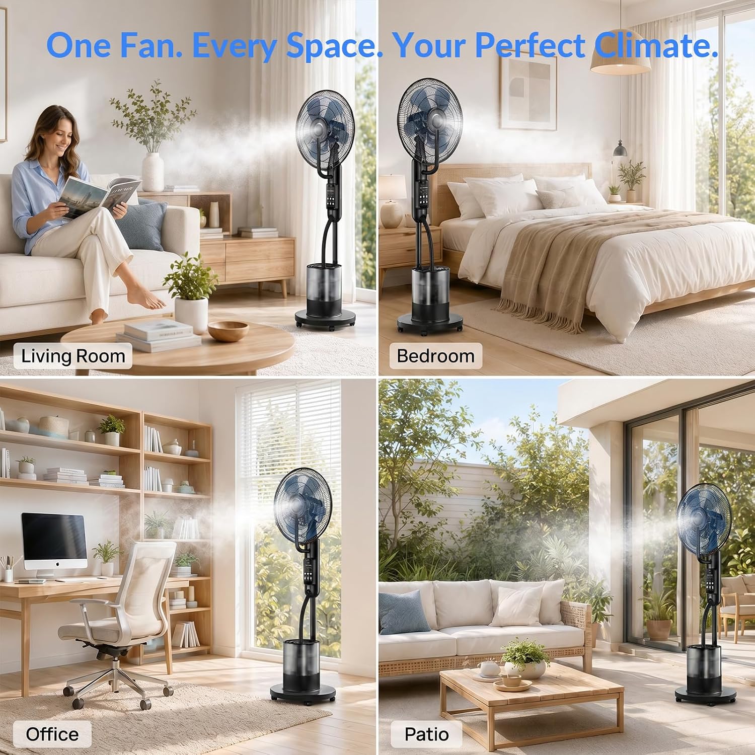 Upgraded Misting Fan with 4L Large Water Tank | 5 Speeds & 3 Modes Outdoor Misting Fan with Remote, Mister Fan for Home Bedroom Patio Outdoor