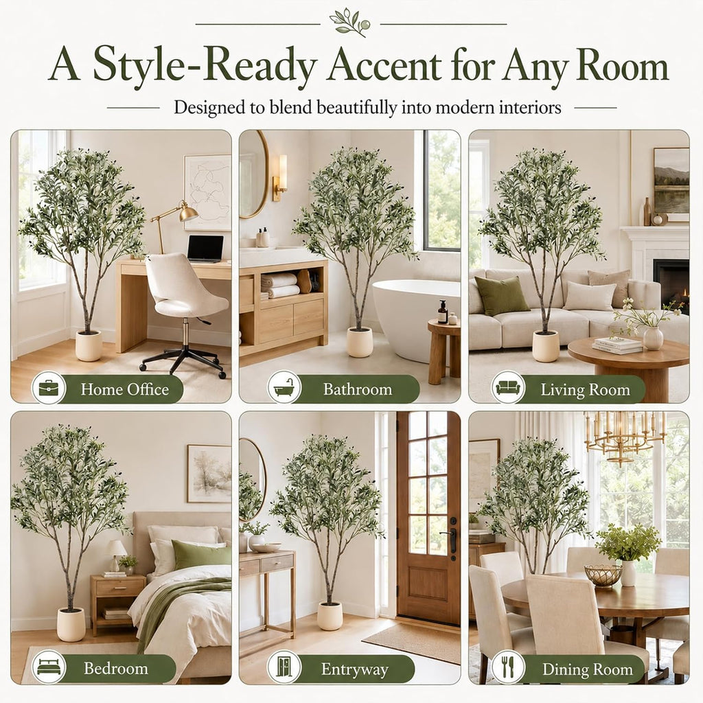 Olive Trees Artificial Indoor 7FT, Tall Faux Olive Tree | 8.8lb Heavy Base, Upgraded Silk Faux Olive Tree with Realistic Leaves & Fruits, for Home Office Decor Living Room